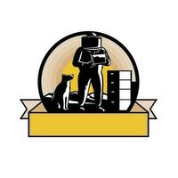 Beekeeper with Dog and Beehive Set in Circle Banner and Scroll Retro vector