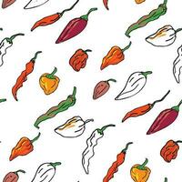 Seamless Pattern of the Different Hot Chili Peppers Drawing vector