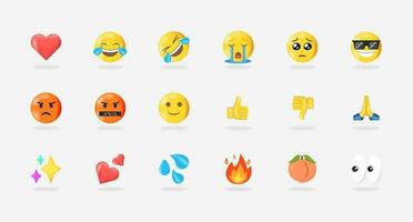 Pack of emojis Heart Laugh ROLF Cry Sad, Angry Thumb up down Peach fire Sparkles emojis vector