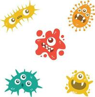 Cute Virus Character. Bacterial and microbial infection cute cartoon character isolated on white background. Vector illustration