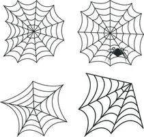 Halloween Spider Web. Spooky Halloween cobweb with spiders. Outline vector illustration