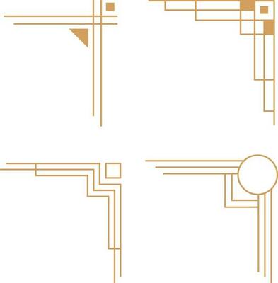 Luxury Corner Frame Set. Vector geometric golden template in 1920s style, art deco corners for borders and frames