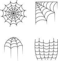 Halloween Spider Web on white background. Spooky Halloween cobweb with spiders. Outline vector illustration