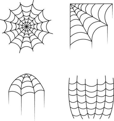 Halloween Spider Web on white background. Spooky Halloween cobweb with spiders. Outline vector illustration