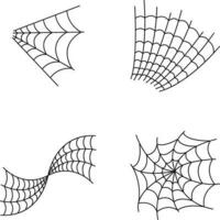 Halloween Spider Web on white background. Spooky Halloween cobweb with spiders. Outline vector illustration