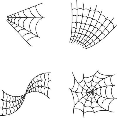 Halloween Spider Web on white background. Spooky Halloween cobweb with spiders. Outline vector illustration