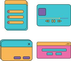 Retro Ui shape. Social media stories and posts with old computer aesthetic ui elements vector set. Illustration of retro groovy abstract interface