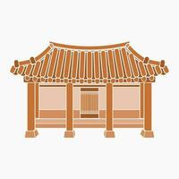 Editable Front View Traditional Hanok Korean House Building Vector Illustration in Flat Monochrome Style for Artwork Element of Oriental History and Culture Related Design