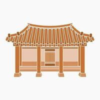 Editable Front View Traditional Hanok Korean House Building Vector Illustration in Flat Monochrome Style for Artwork Element of Oriental History and Culture Related Design