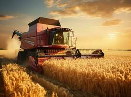 Combine harvester in a wheat field photo