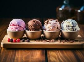 ice cream cones with mixed flavors photo