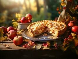 Apple pie on summer background photo