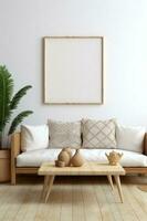 Blank picture frame mockup on white wall Modern minimalist living room photo