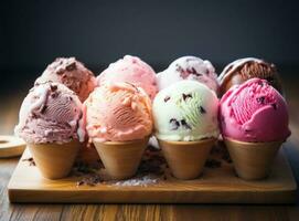 ice cream cones with mixed flavors photo