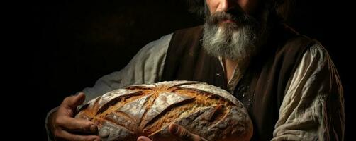 Hands is holding bread photo