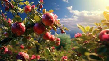 Summer sunny apple garden photo
