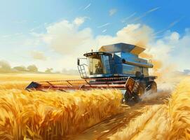 Combine harvester in a wheat field photo