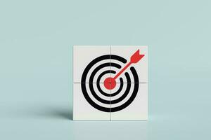 Concept of achieving goals. Aims for success. target icon on cubes with Copy space. photo