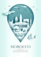 Travel landmark Morocco architecture monument pin of mediterranean Marrakech in Morocco. vector