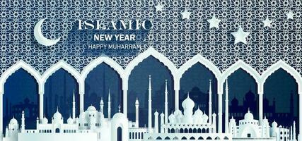 celebracion aniversario islámico contento nuevo año de musulmán. vector