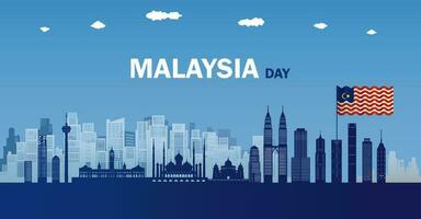 Travel landmark of Malaysia skyline in silhouette vector isolated cityscape panoramic.