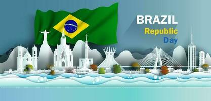 Landmark illustration anniversary celebration Brazil day with brazilian flag background. vector