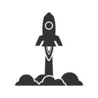 Vector illustration of rocket launch icon in dark color and white background