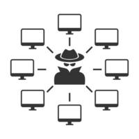 Vector illustration of hacker network icon in dark color and white background