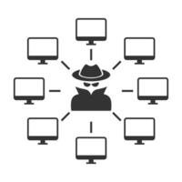 Vector illustration of hacker network icon in dark color and white background