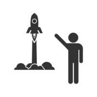 Vector illustration of rocket launch icon in dark color and white background