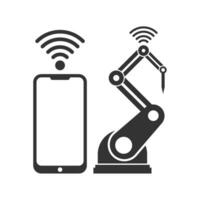 Vector illustration of smartphone connection to the machine icon in dark color and white background