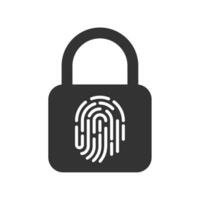 Vector illustration of fingerprint lock icon in dark color and white background