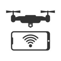 Vector illustration of smartphone to drone connection  icon in dark color and white background