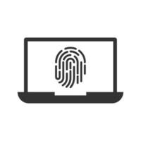 Vector illustration of laptop fingerprint icon in dark color and white background