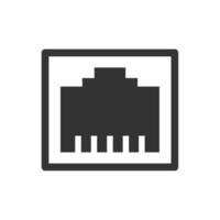 Vector illustration of ethernet port icon in dark color and white background