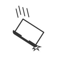 Vector illustration of laptop fell icon in dark color and white background