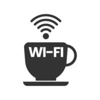Vector illustration of coffee free wifi icon in dark color and white background