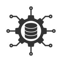 Vector illustration of cog network database icon in dark color and white background