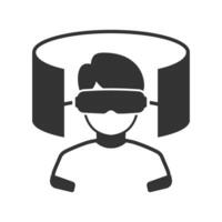 Vector illustration of VR gamers icon in dark color and white background