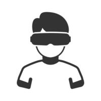 Vector illustration of VR gamers icon in dark color and white background