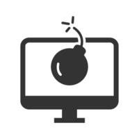 Vector illustration of computer bomb icon in dark color and white background