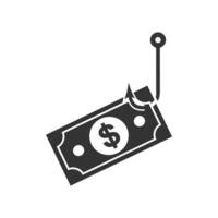 Vector illustration of money fishing icon in dark color and white background