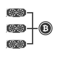 Vector illustration of bitcoin mining network icon in dark color and white background