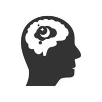 Vector illustration of night dreaming brain icon in dark color and white background