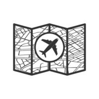 Vector illustration of airplane map icon in dark color and white background