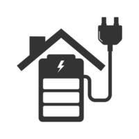 Vector illustration of battery house icon in dark color and white background