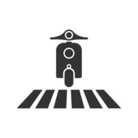 Vector illustration of motorcycle at zebra crossing icon in dark color and white background