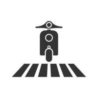 Vector illustration of motorcycle at zebra crossing icon in dark color and white background