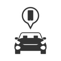 Vector illustration of car location search by smartphone icon in dark color and white background