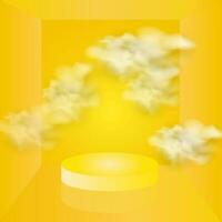 yellow 3d product podium with smoke vector illustration